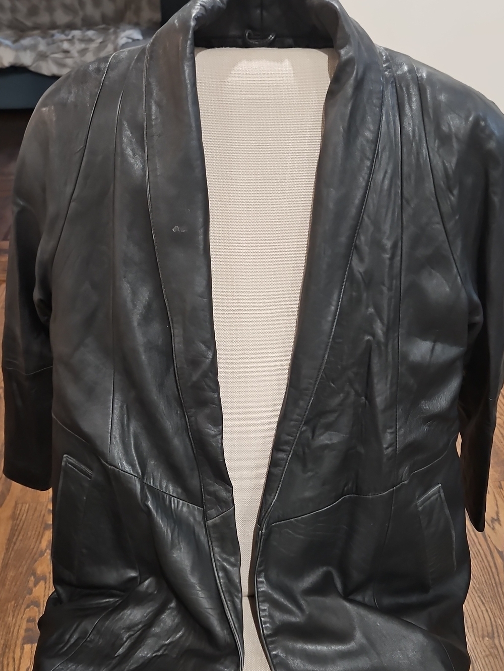 Black Leather Jacket - Classic Open Front